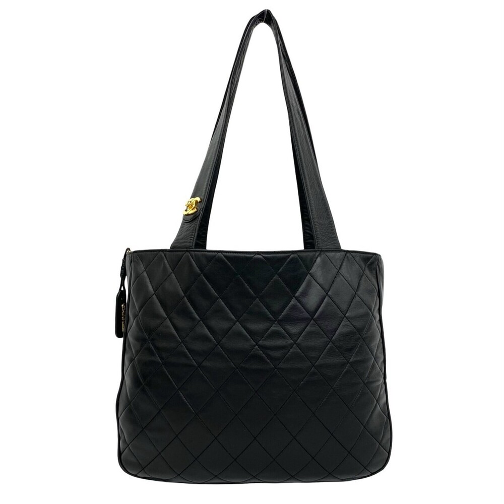 CHANEL Matelassé Coco Mark Lambskin Tote Bag Semi Shoulder Black 33477
